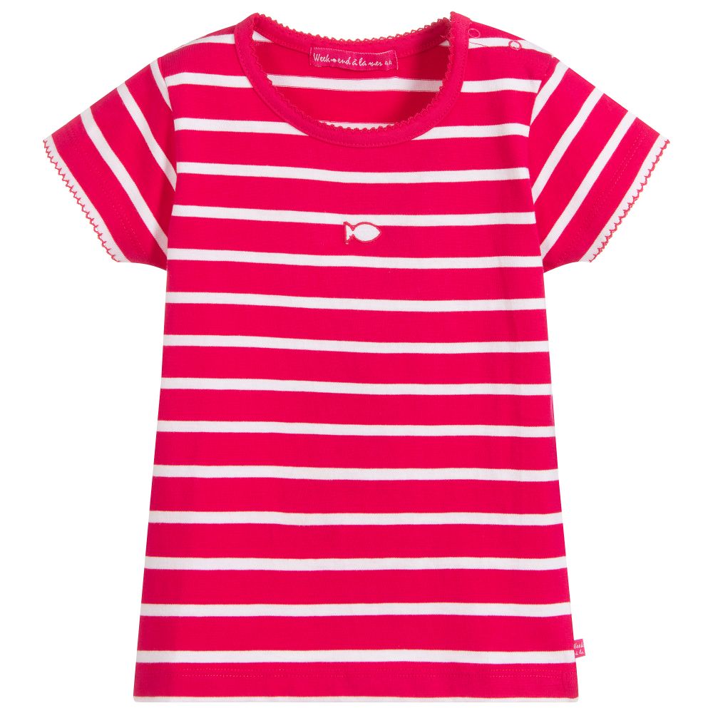 Week-end à la mer-Pink Striped Cotton T-Shirt | Childrensalon Outlet