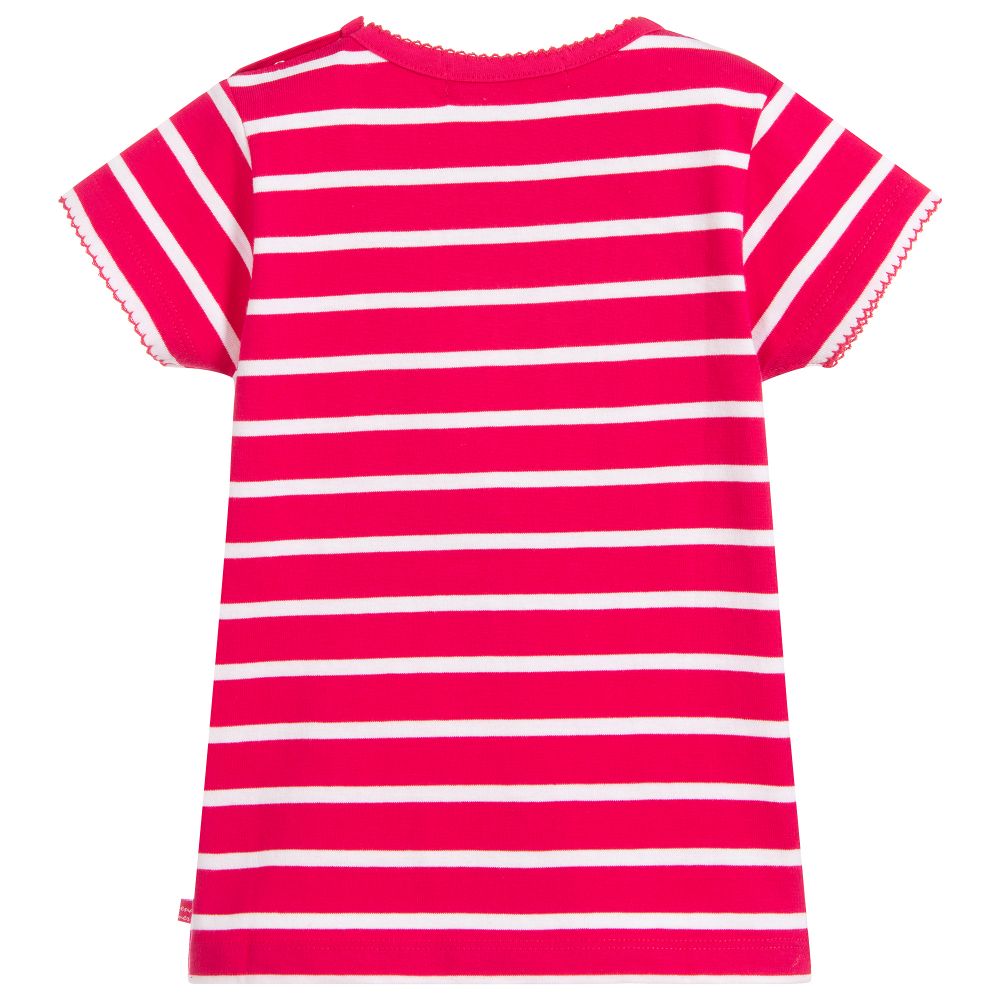 Week-end à la mer-تيشيرت قطن مقلم لون زهري وأبيض للبنات | Childrensalon Outlet