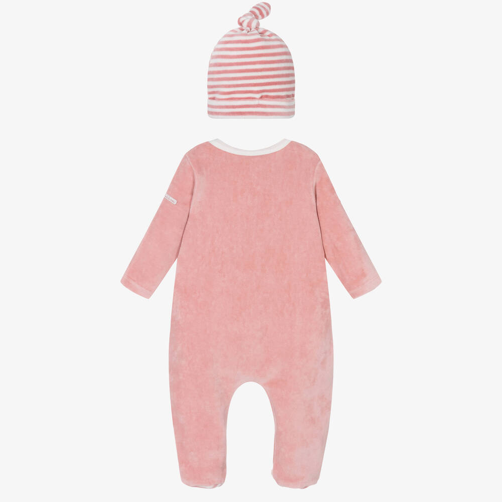 Week-end à la mer-طقم قبعة وأفرول بيبي غرو قطيفة لون زهري للمولودات | Childrensalon Outlet