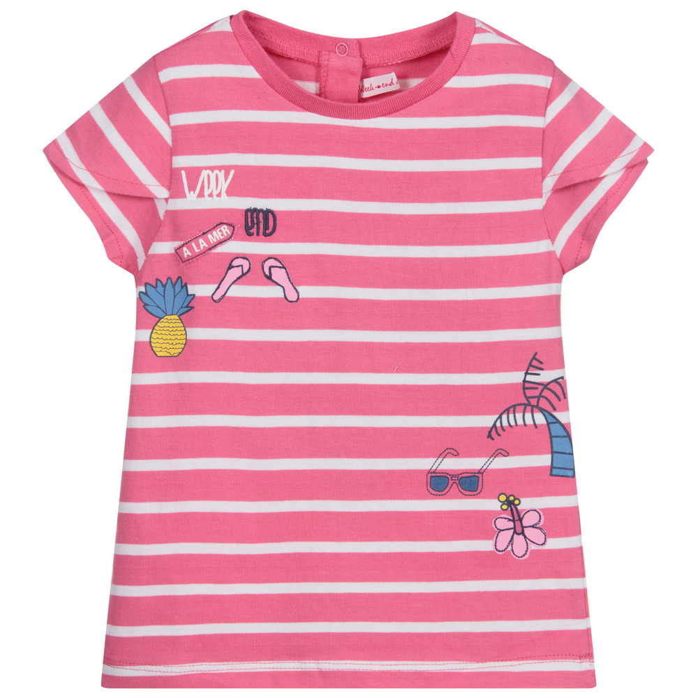 Week-end à la mer - Pink & White Striped T-Shirt | Childrensalon