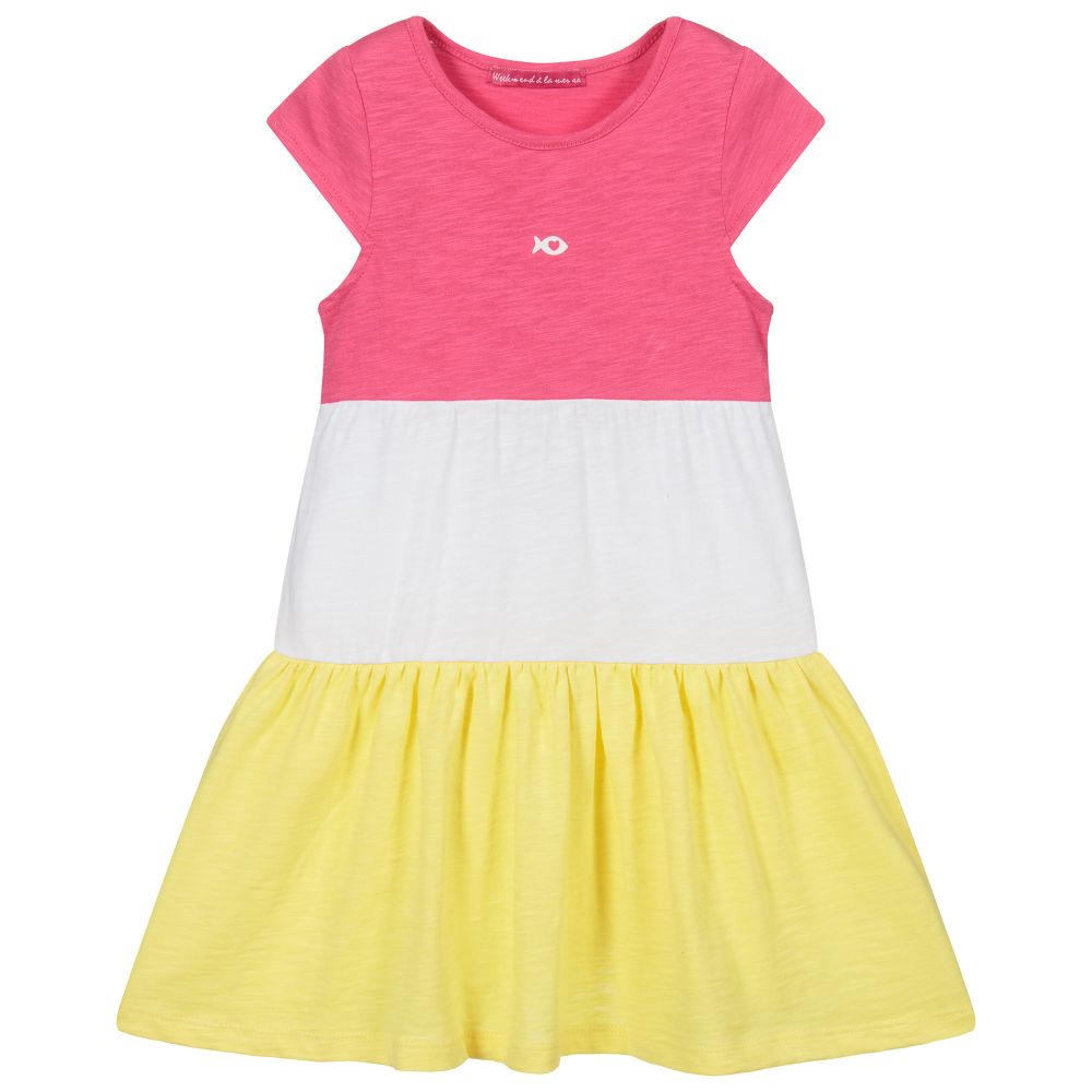 Week-end à la mer - Robe rose et jaune en coton | Childrensalon