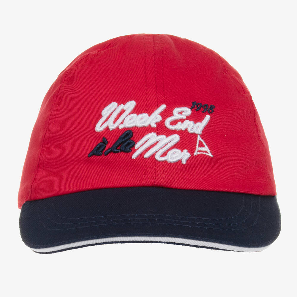 Week-end à la mer-Red & Blue Cotton Logo Cap | Childrensalon Outlet