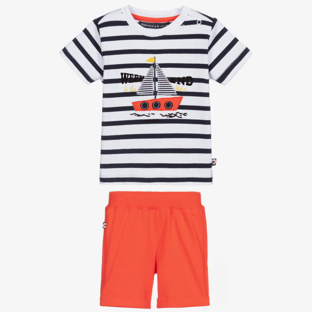 Week-end à la mer-Red Cotton Shorts Set | Childrensalon Outlet