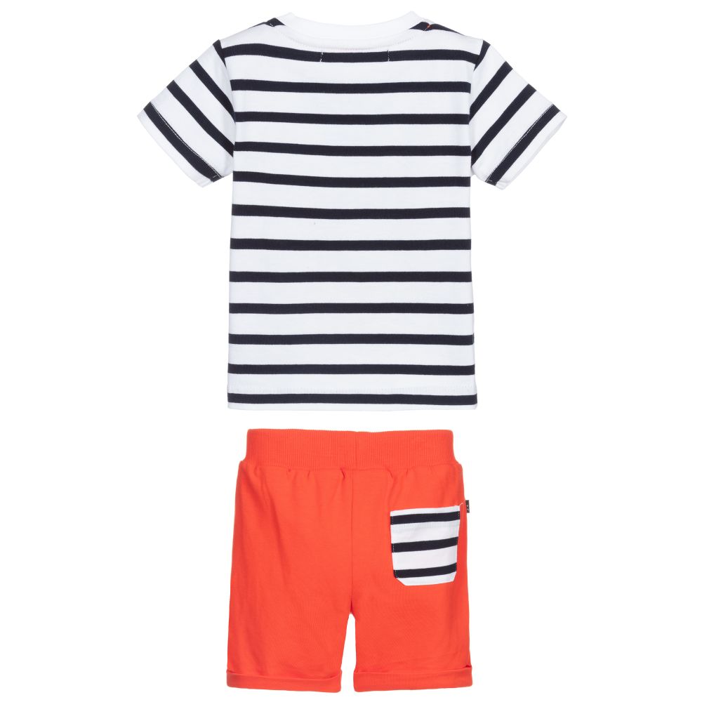 Week-end à la mer-طقم شورت وتوب قطن لون أحمر، كحلي وأبيض | Childrensalon Outlet