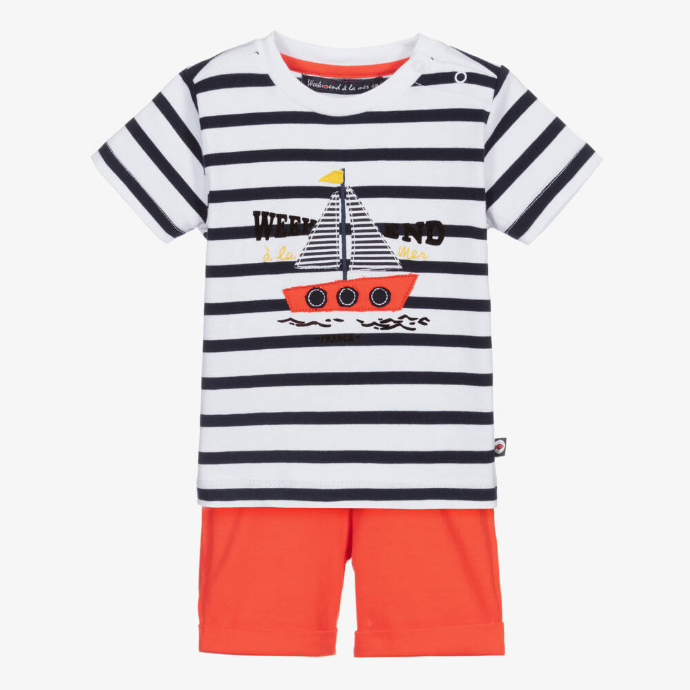 Week-end à la mer-Red Cotton Shorts Set | Childrensalon Outlet