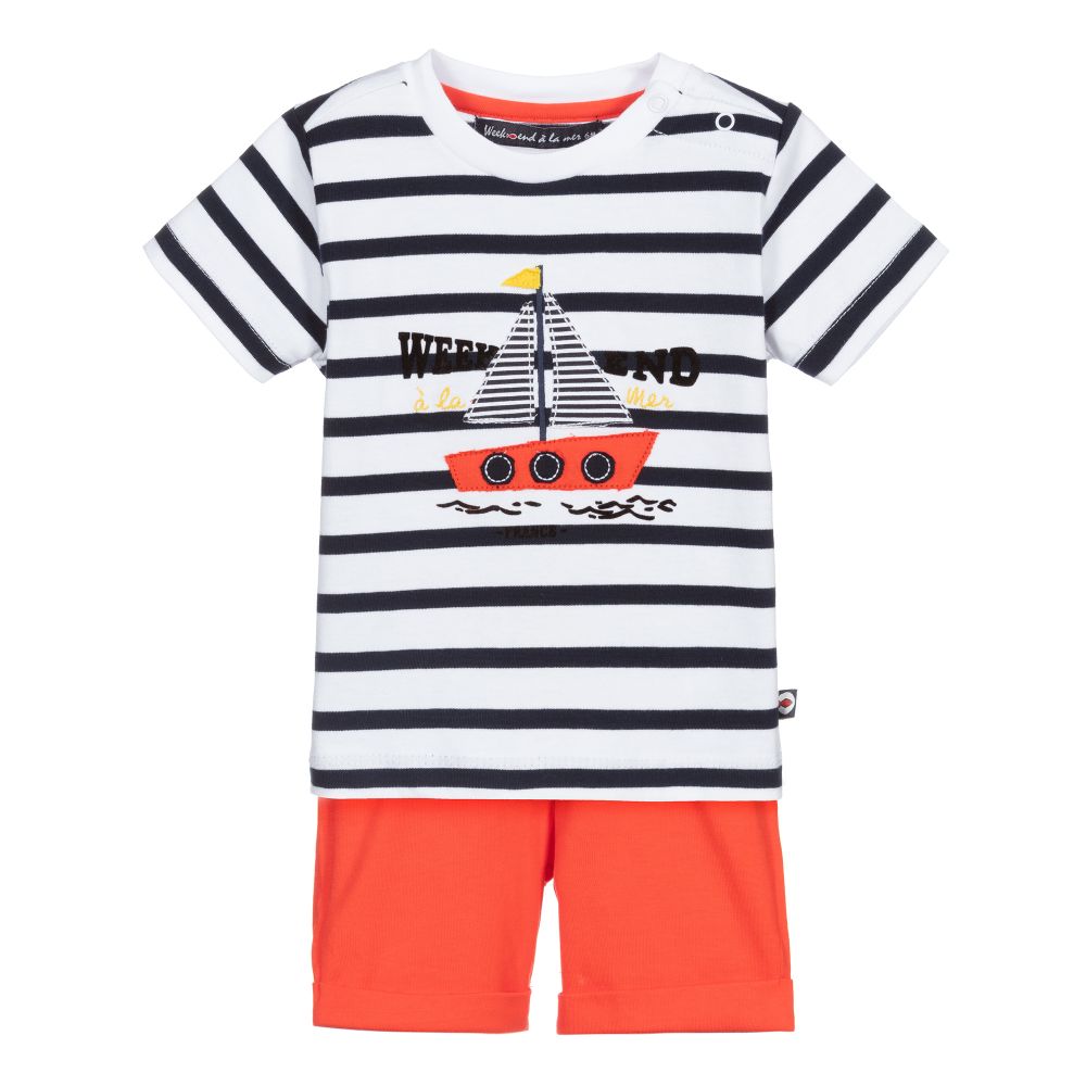 Week-end à la mer-Комплект с красными хлопковыми шортами | Childrensalon Outlet