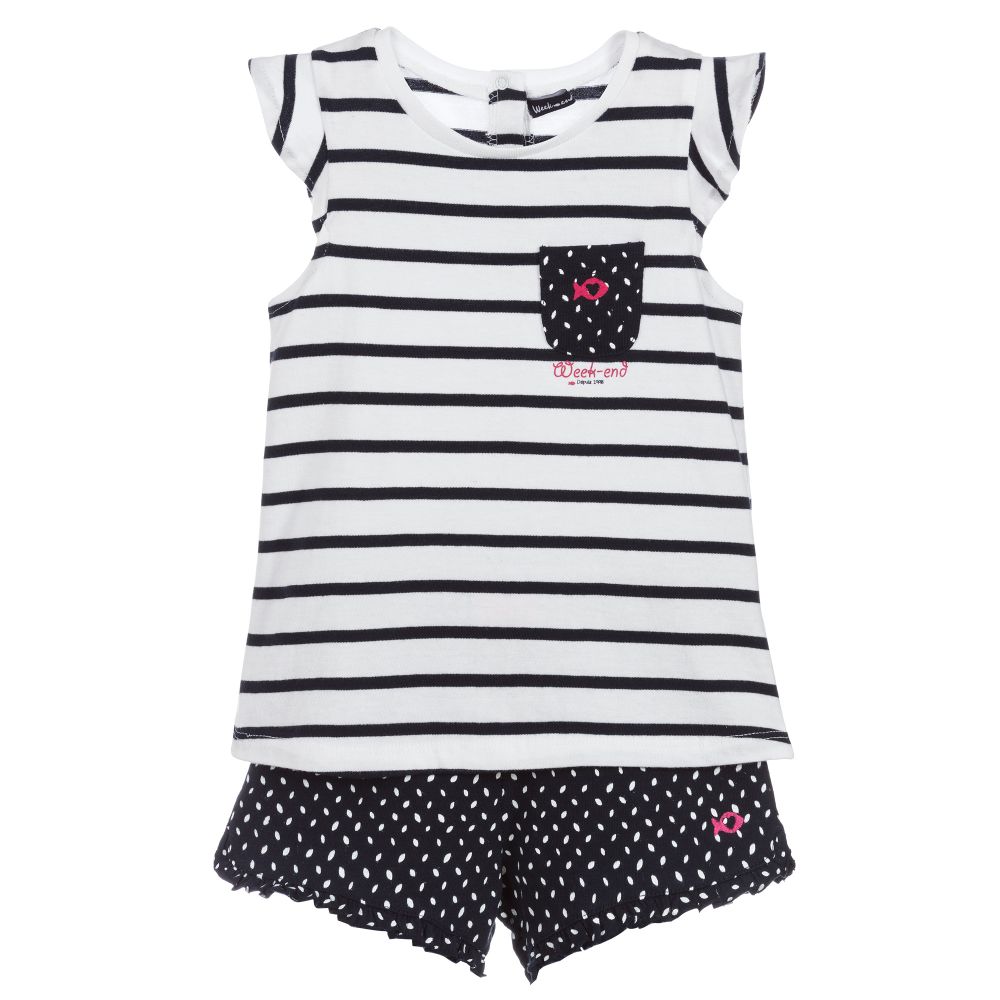 Week-end à la mer - Striped Top & Blue Shorts Set | Childrensalon