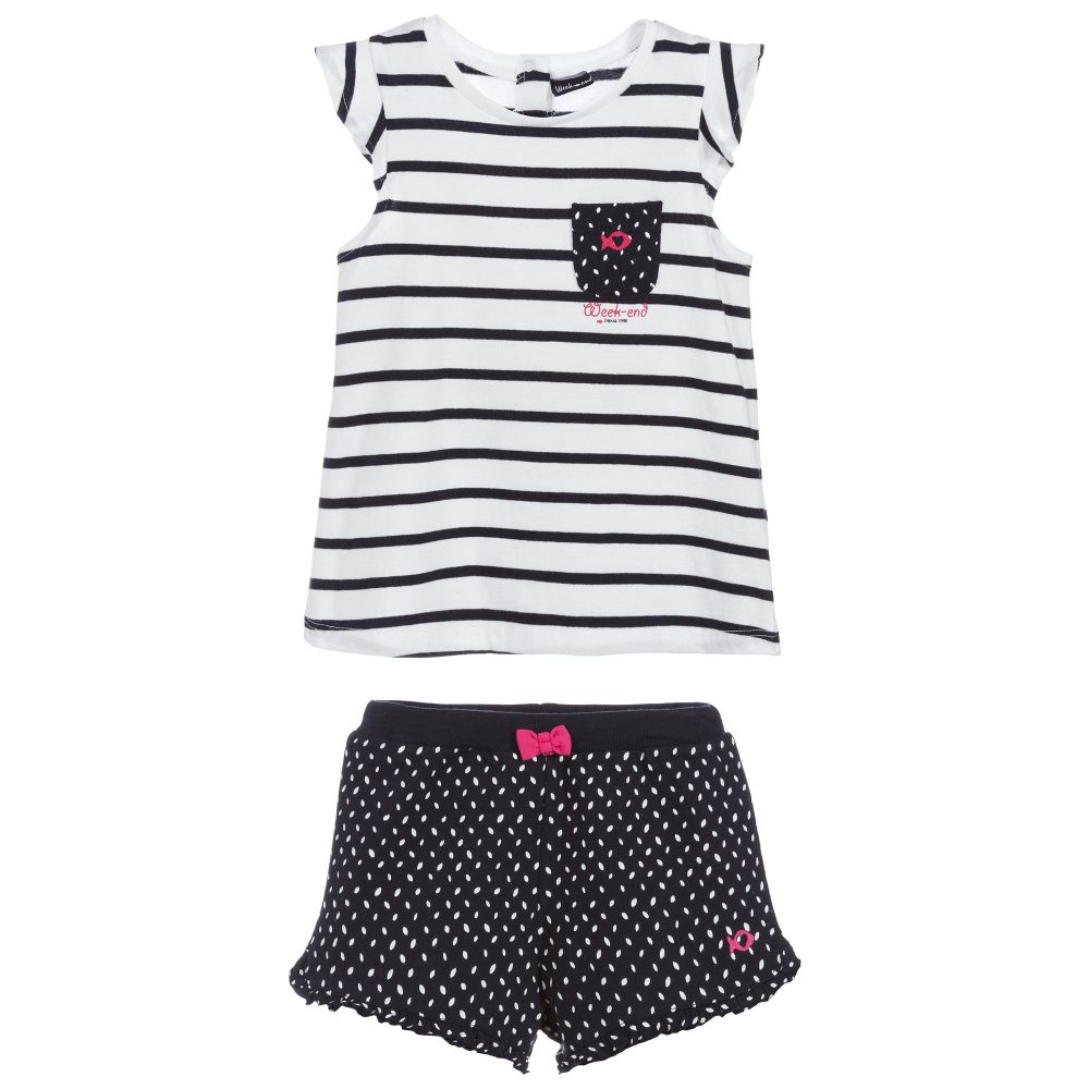 Week-end à la mer-Striped Top & Blue Shorts Set | Childrensalon Outlet