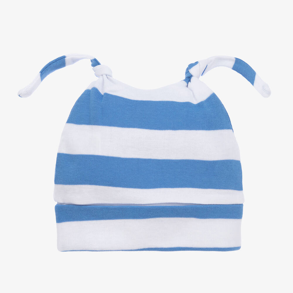 Week-end à la mer-White & Blue Stripe Cotton Baby Hat | Childrensalon Outlet