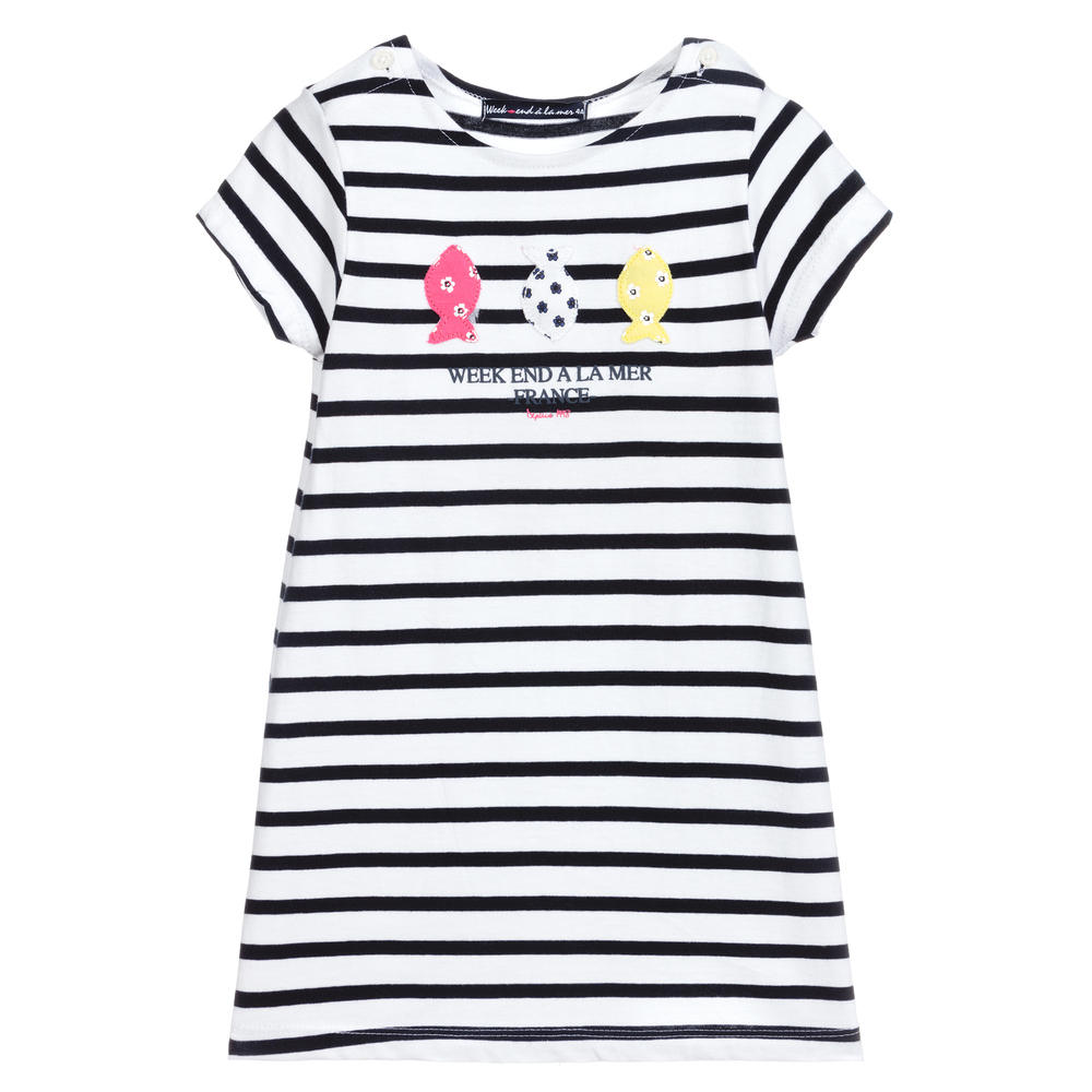 Week-end à la mer-فستان قطن لون كحلي و أبيض | Childrensalon Outlet