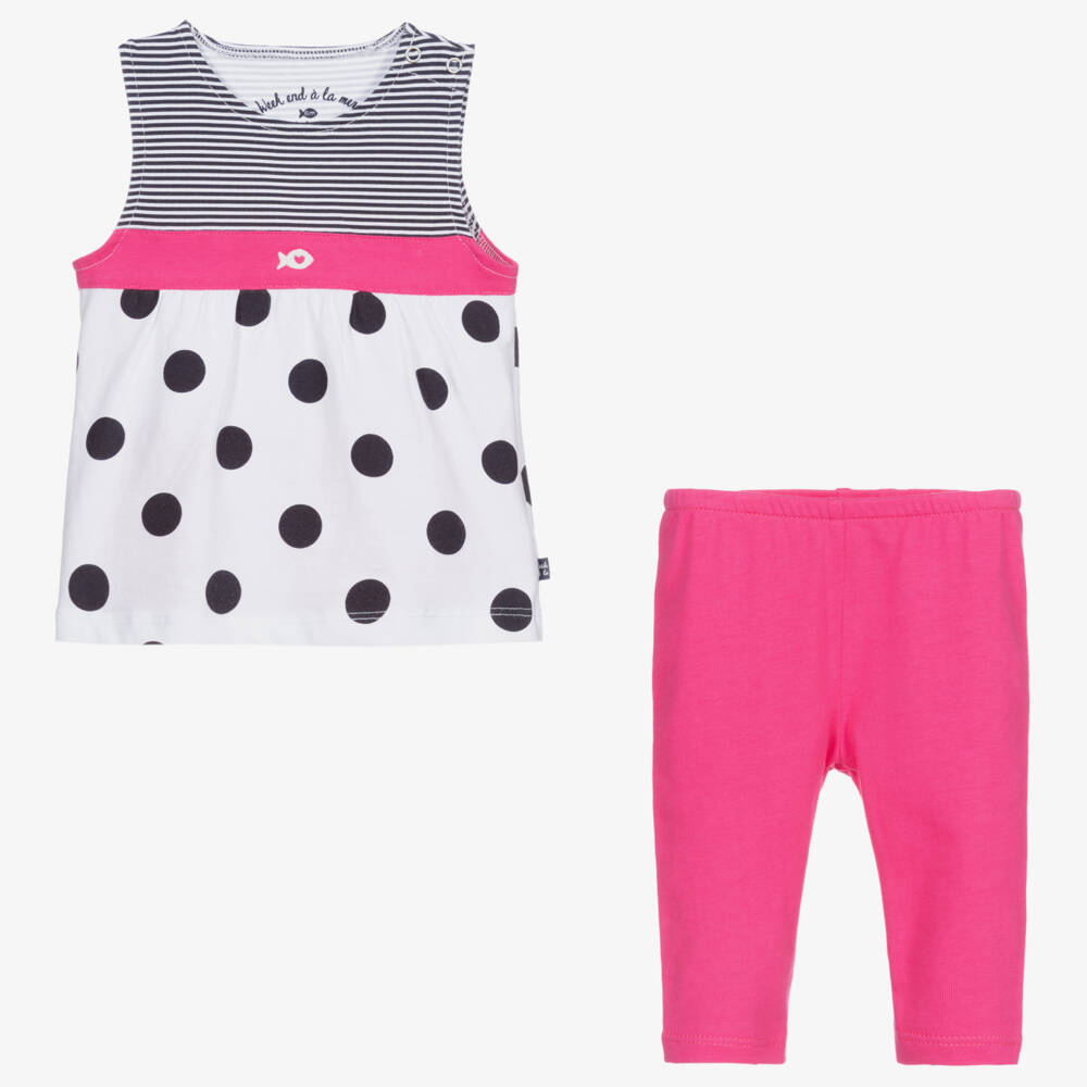 Week-end à la mer-Белый топ с розовыми легинсами | Childrensalon Outlet