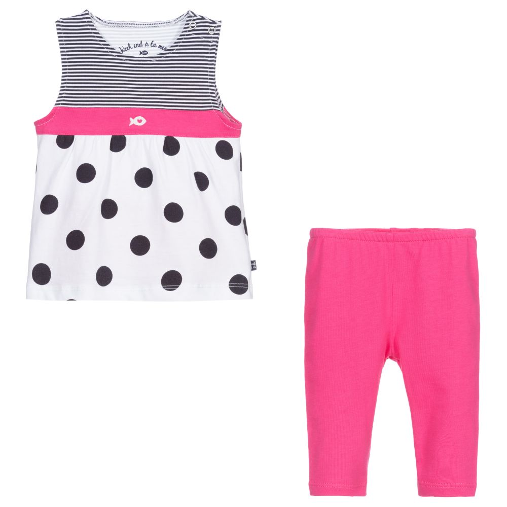 Week-end à la mer-ليغنغزو توب قطن لون أبيض، كحلي و زهري | Childrensalon Outlet