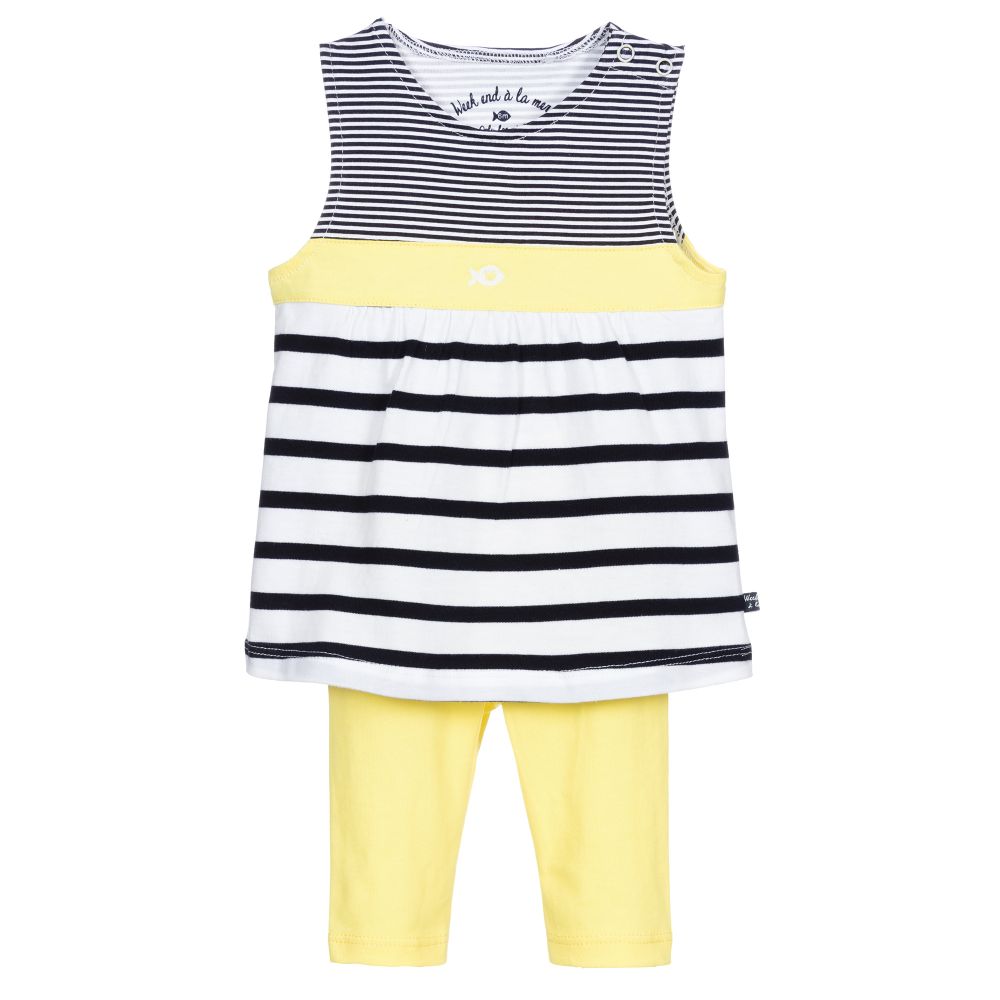 Week-end à la mer-White & Yellow Leggings Set | Childrensalon Outlet