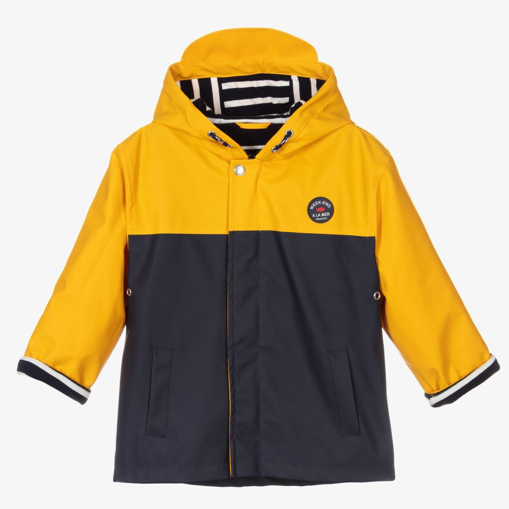 Yellow and blue top raincoat