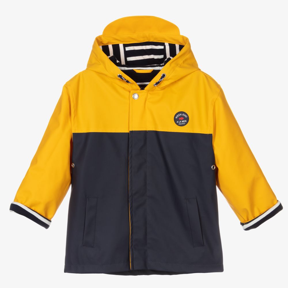 Week-end à la mer - Yellow & Blue Hooded Raincoat | Childrensalon