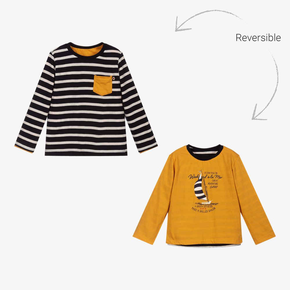 Week-end à la mer - Yellow & Blue Reversible Top  | Childrensalon