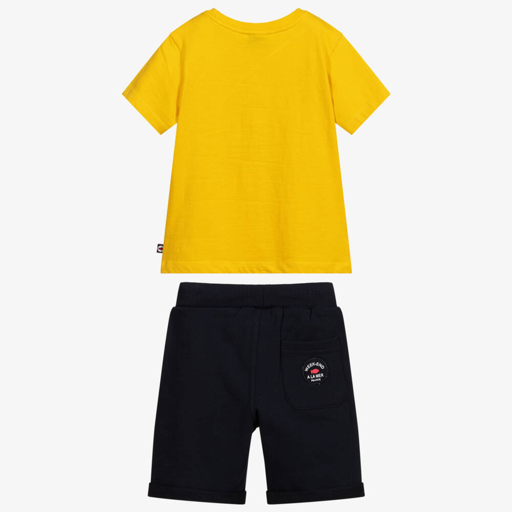 Week-end à la mer-Yellow & Navy Blue Shorts Set | Childrensalon Outlet