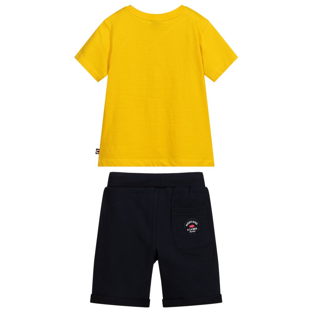 Week-end à la mer-Yellow & Navy Blue Shorts Set | Childrensalon Outlet