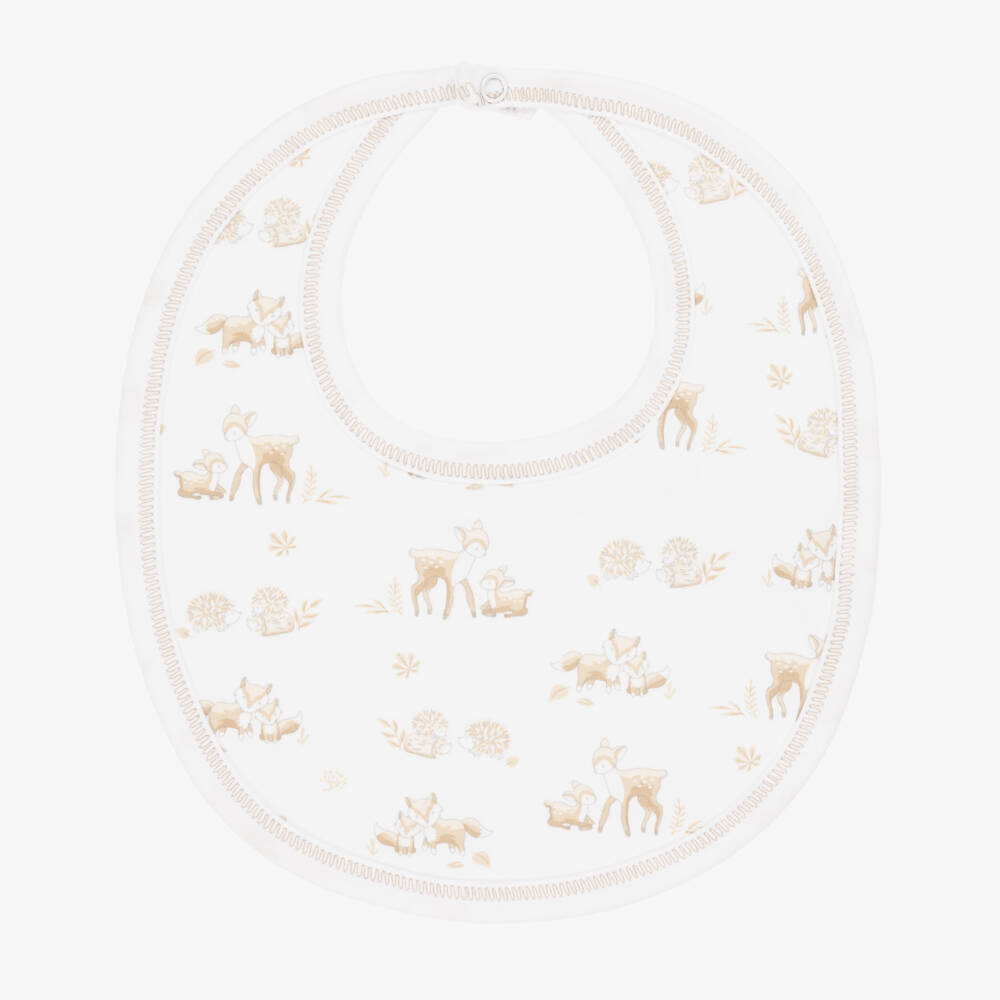 Kissy Kissy-White & Beige Forest Fanfare Bib | Childrensalon Outlet
