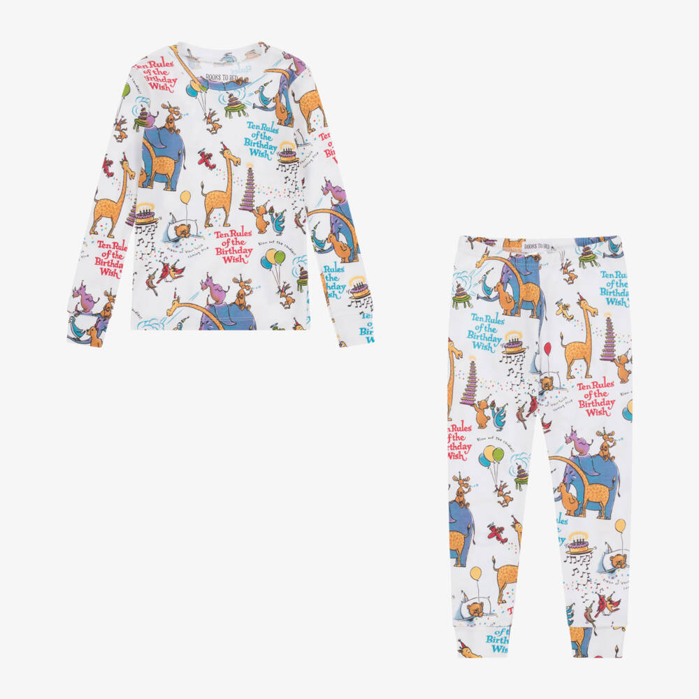 Books to Bed-White Birthday Wish Cotton Pyjamas & Book Set | Childrensalon Outlet