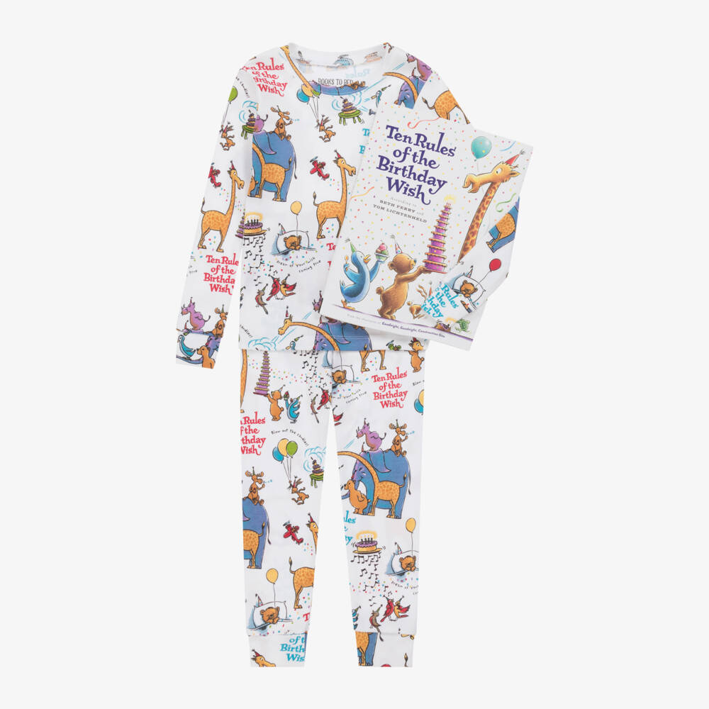 Books to Bed-White Birthday Wish Cotton Pyjamas & Book Set | Childrensalon Outlet