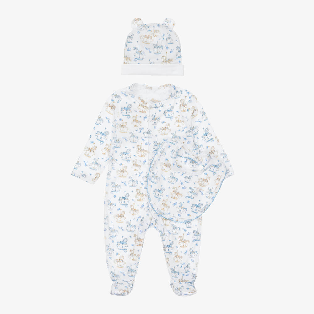 My Little Pie-White & Blue Carousel Print Supima Cotton Babysuit Set | Childrensalon Outlet