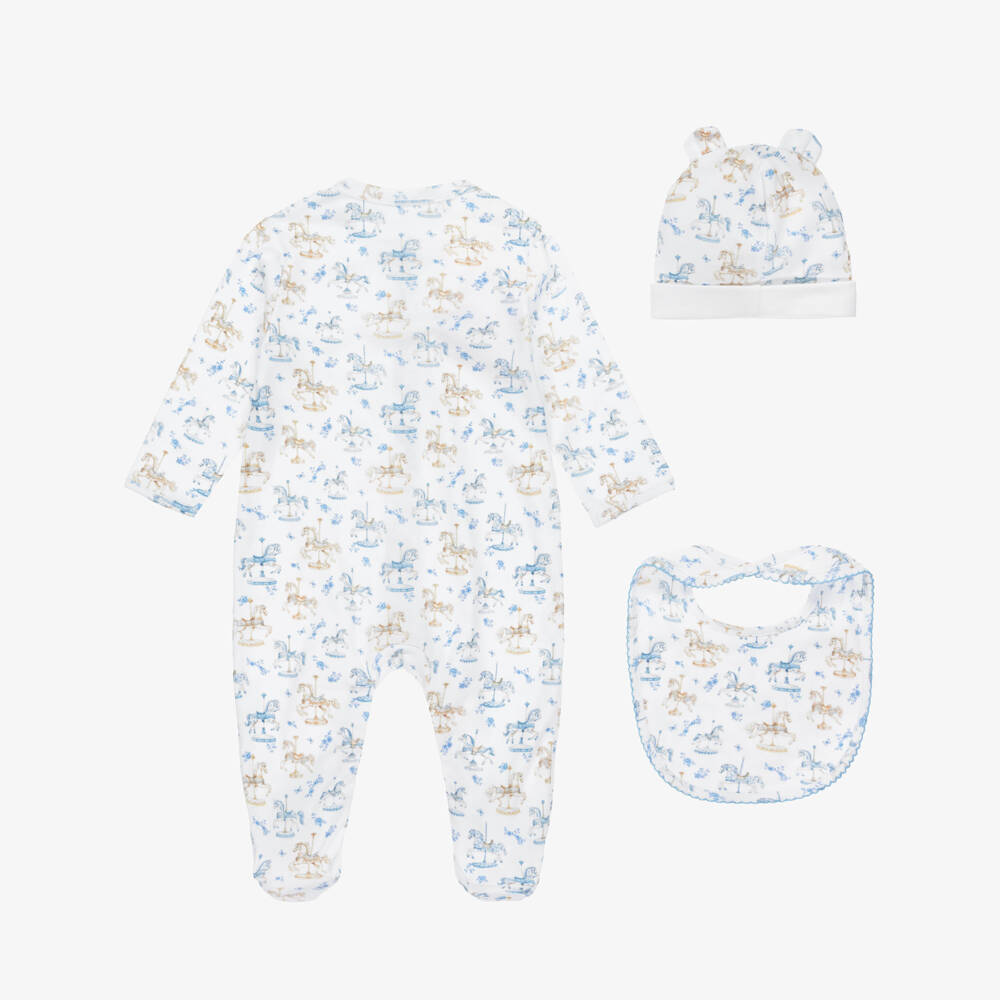 My Little Pie-White & Blue Carousel Print Supima Cotton Babysuit Set | Childrensalon Outlet