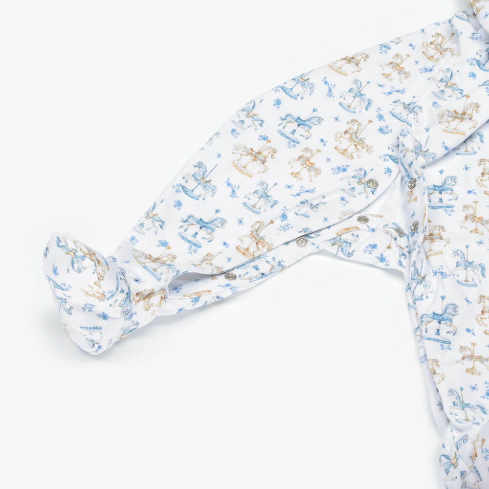 My Little Pie-White & Blue Carousel Print Supima Cotton Babysuit Set | Childrensalon Outlet