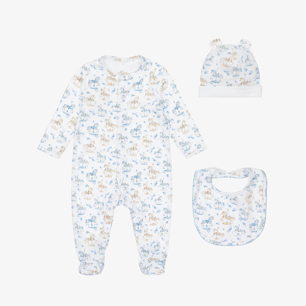 My Little Pie-White & Blue Carousel Print Supima Cotton Babysuit Set | Childrensalon Outlet