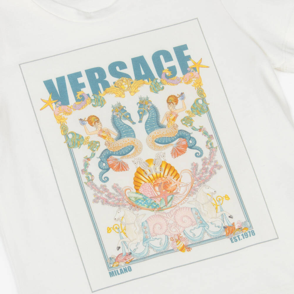Versace-White Coral Theatre Postcard Logo T-Shirt | Childrensalon Outlet