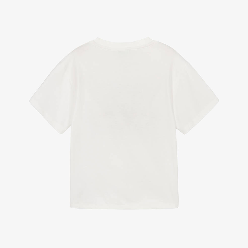 KENZO KIDS-White Cotton Bouclé Logo T-Shirt | Childrensalon Outlet