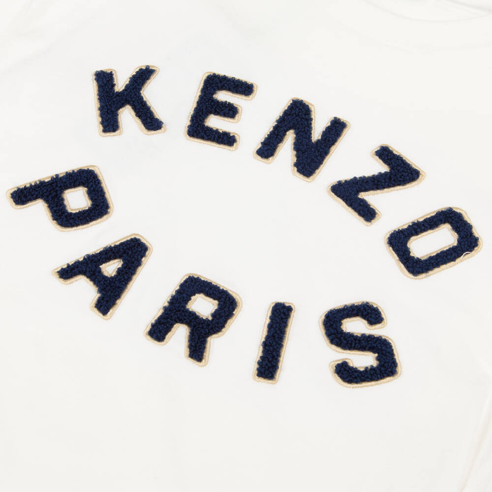 KENZO KIDS-White Cotton Bouclé Logo T-Shirt | Childrensalon Outlet