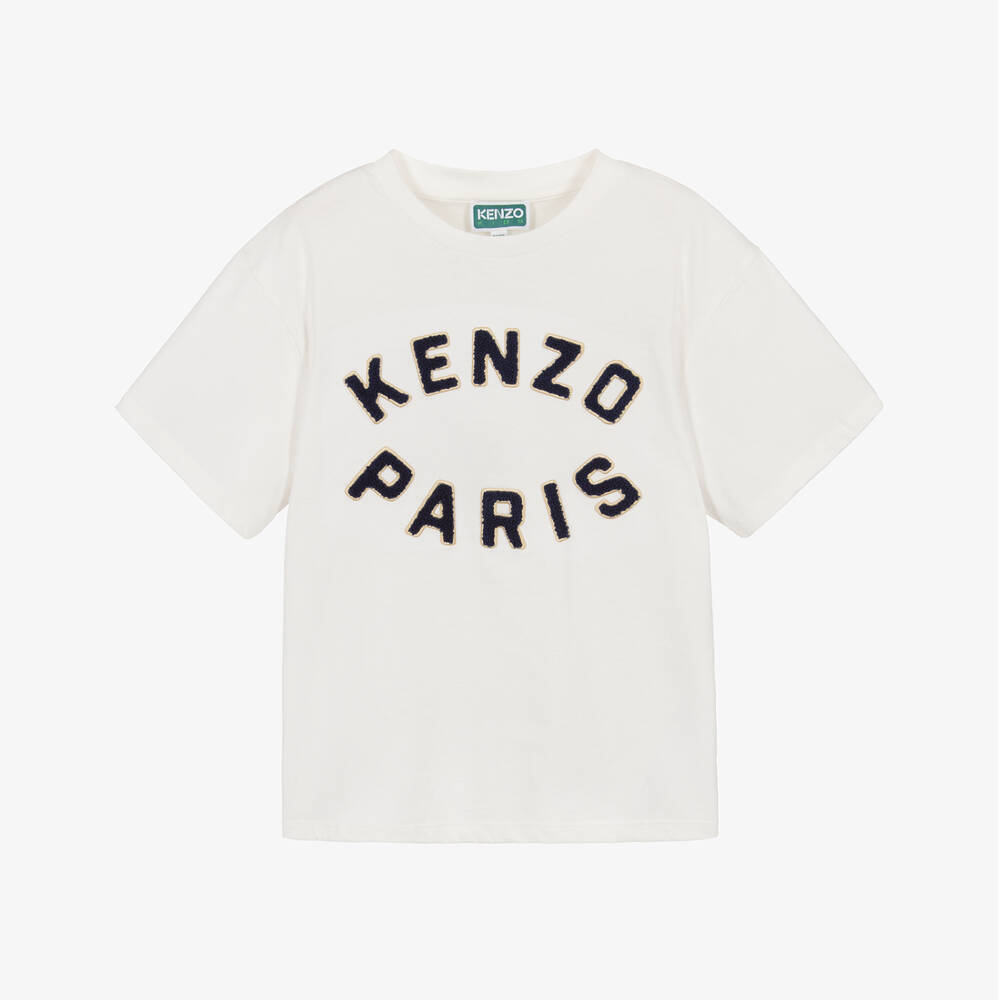 KENZO KIDS-White Cotton Bouclé Logo T-Shirt | Childrensalon Outlet