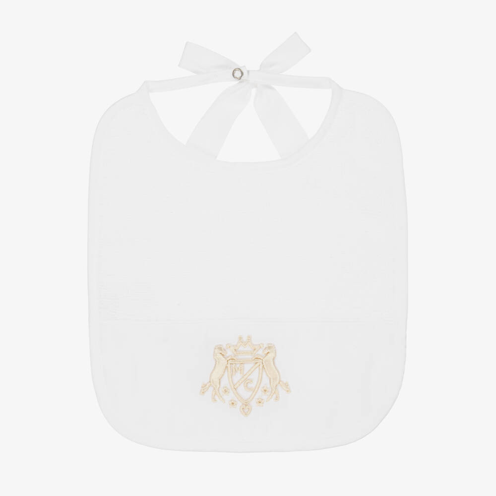 Marie-Chantal-White Cotton Crest Bib | Childrensalon Outlet