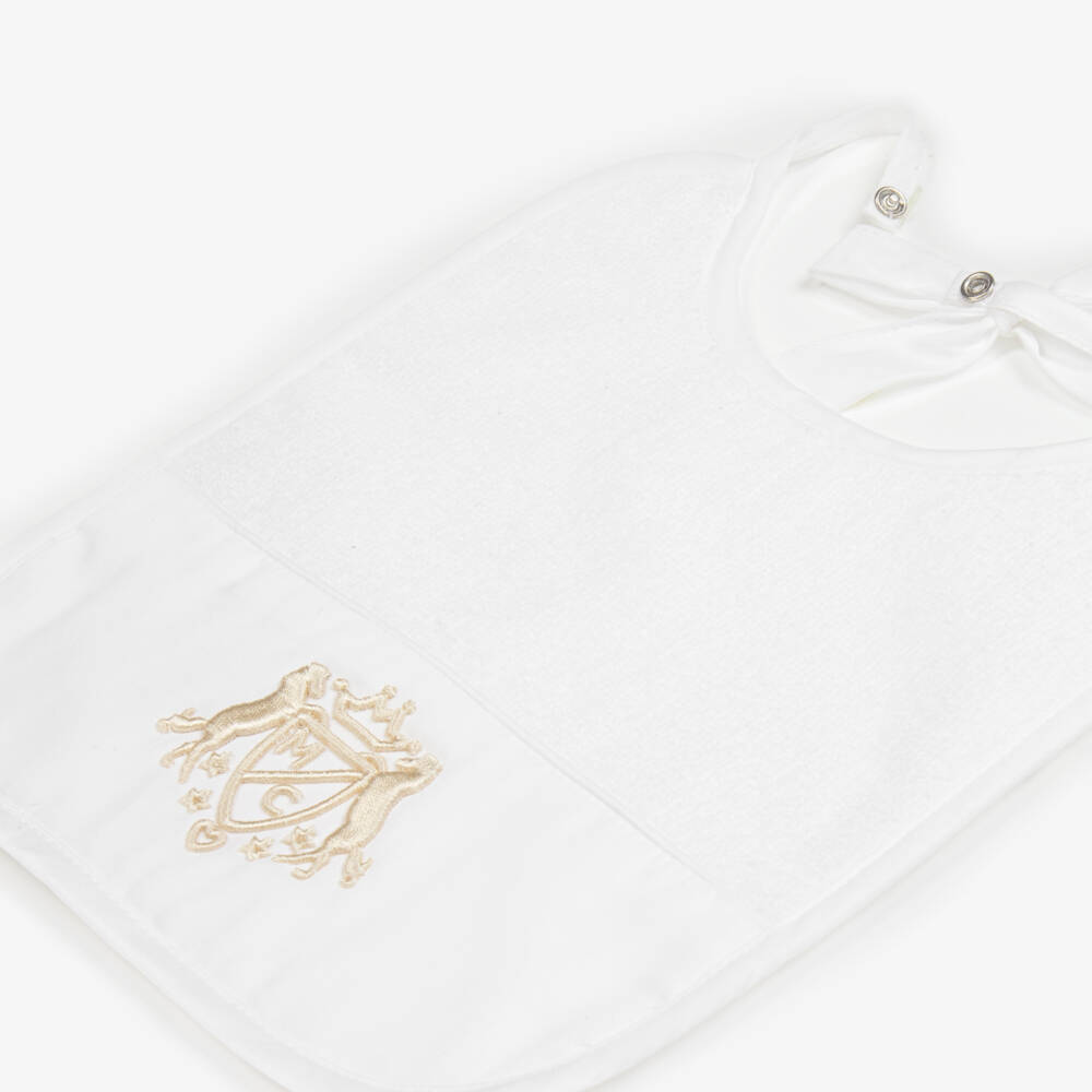 Marie-Chantal-White Cotton Crest Bib | Childrensalon Outlet