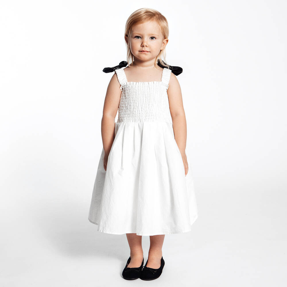 The Tiny Universe-White Cotton Dress with Bows | Childrensalon Outlet