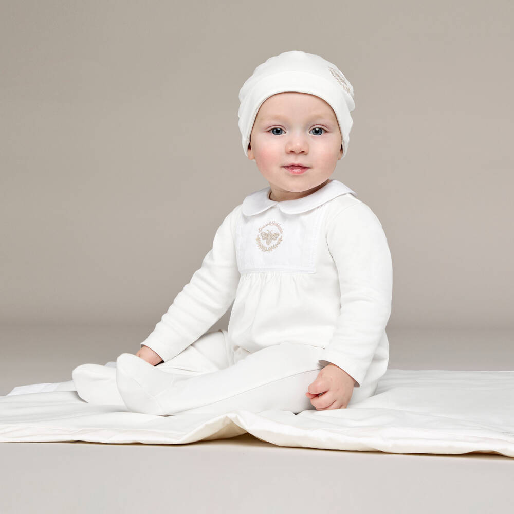 Dolce & Gabbana-White Cotton & Jacquard Embroidered Baby Blanket (75cm) | Childrensalon Outlet
