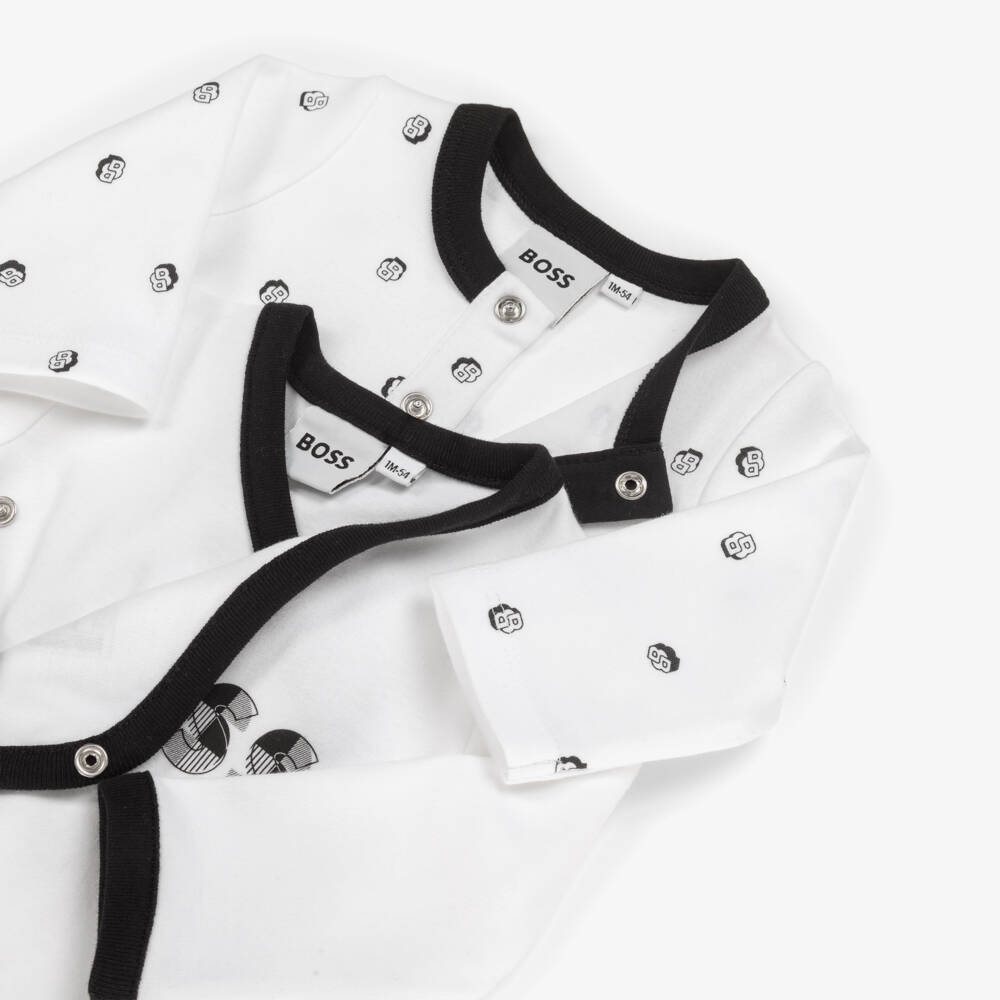 BOSS-White Cotton Jersey Babysuit Set With Black Logo Detailing | Childrensalon Outlet