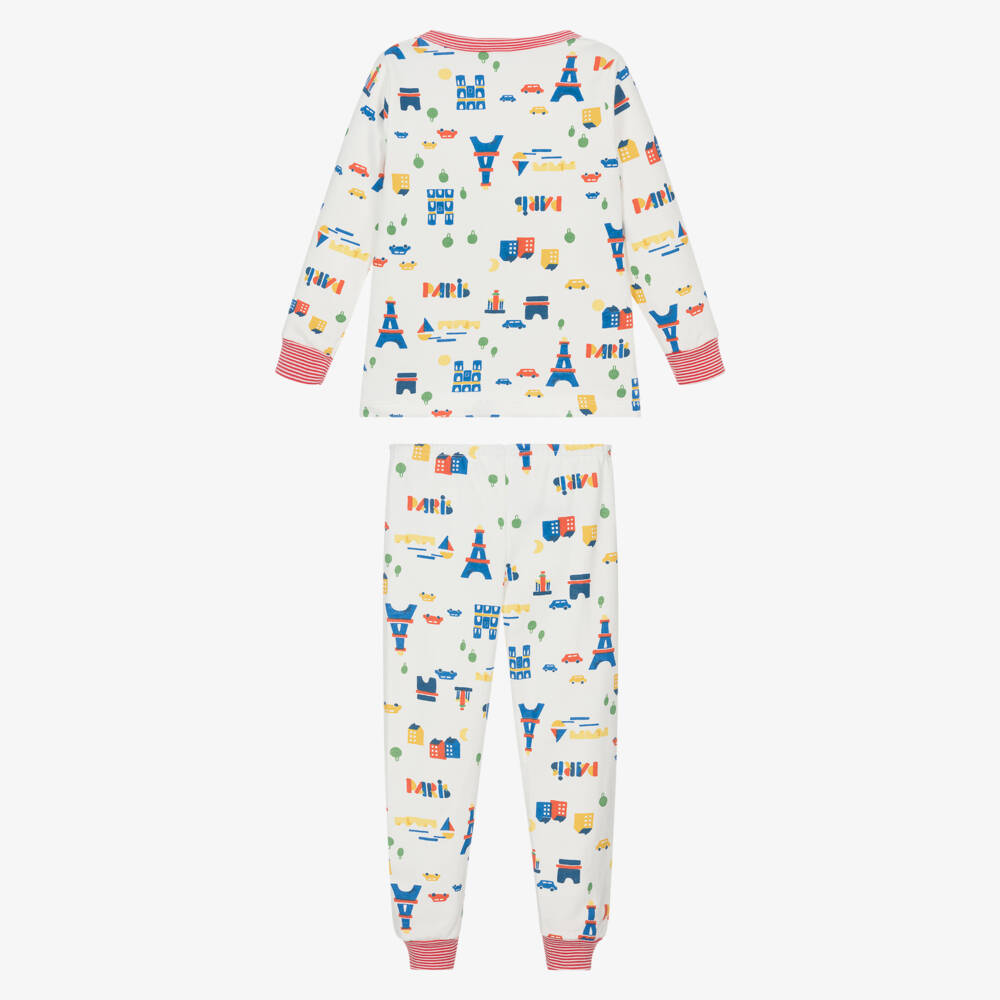 Petit Bateau-White Cotton Jersey Long Pyjamas with Paris Print | Childrensalon Outlet