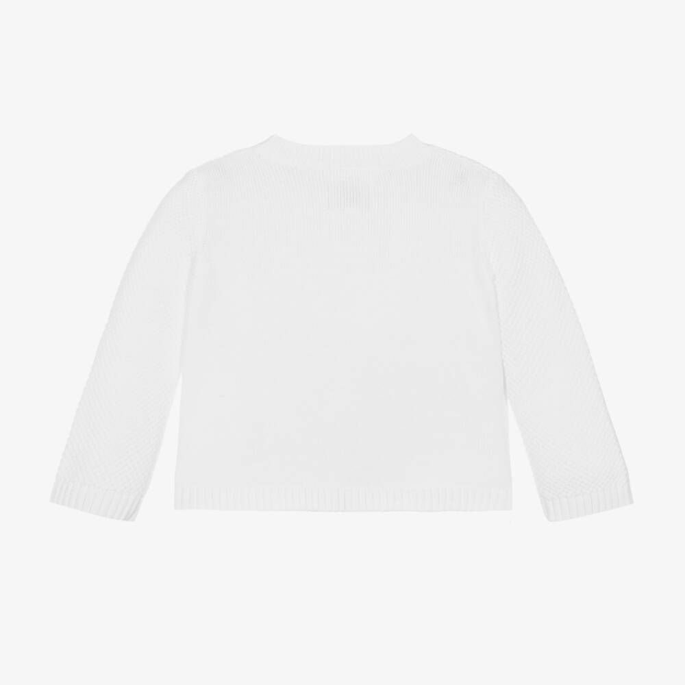 Emile et Rose-White Cotton Knitted Baby Cardigan | Childrensalon Outlet