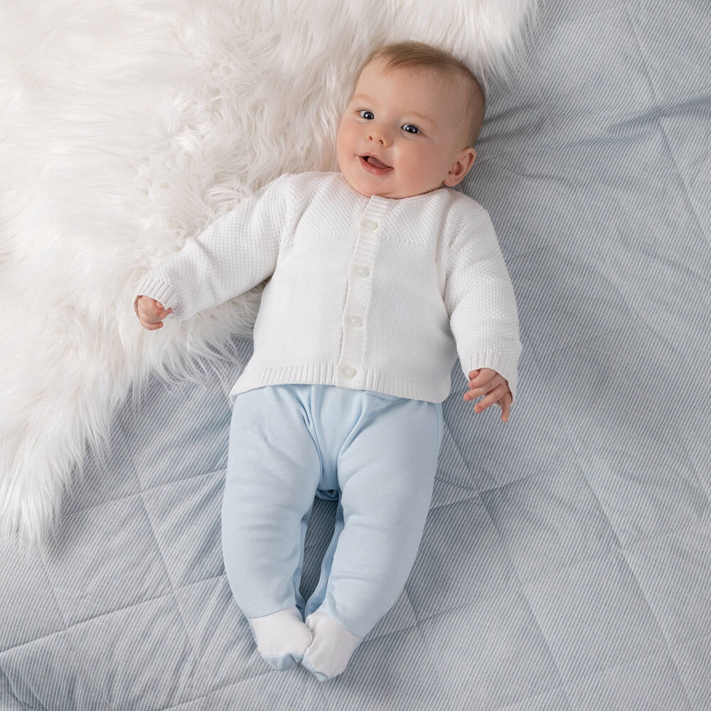 Emile et Rose-White Cotton Knitted Baby Cardigan | Childrensalon Outlet