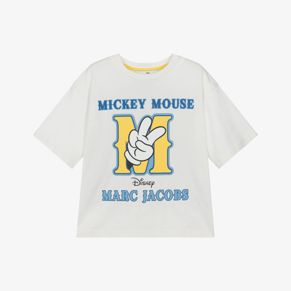 MARC JACOBS-White Cotton Mickey Mouse Peace Sign T-Shirt | Childrensalon Outlet