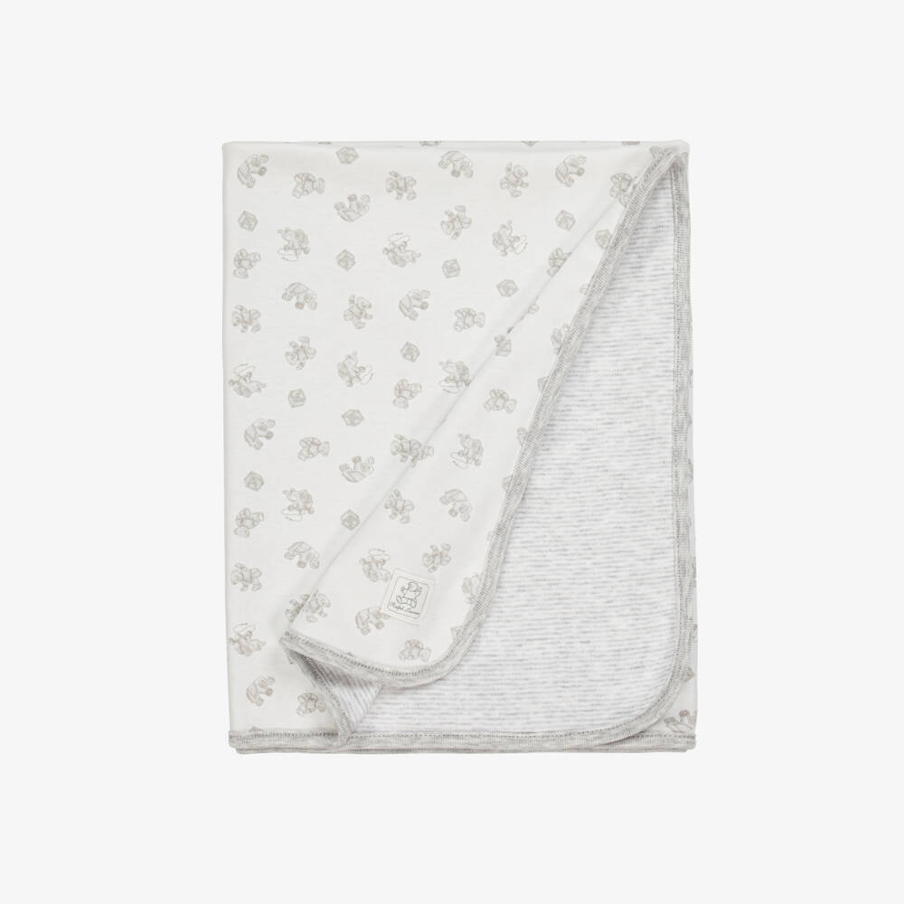 Ralph Lauren-White Cotton Polo Bear Blanket (80cm) | Childrensalon Outlet