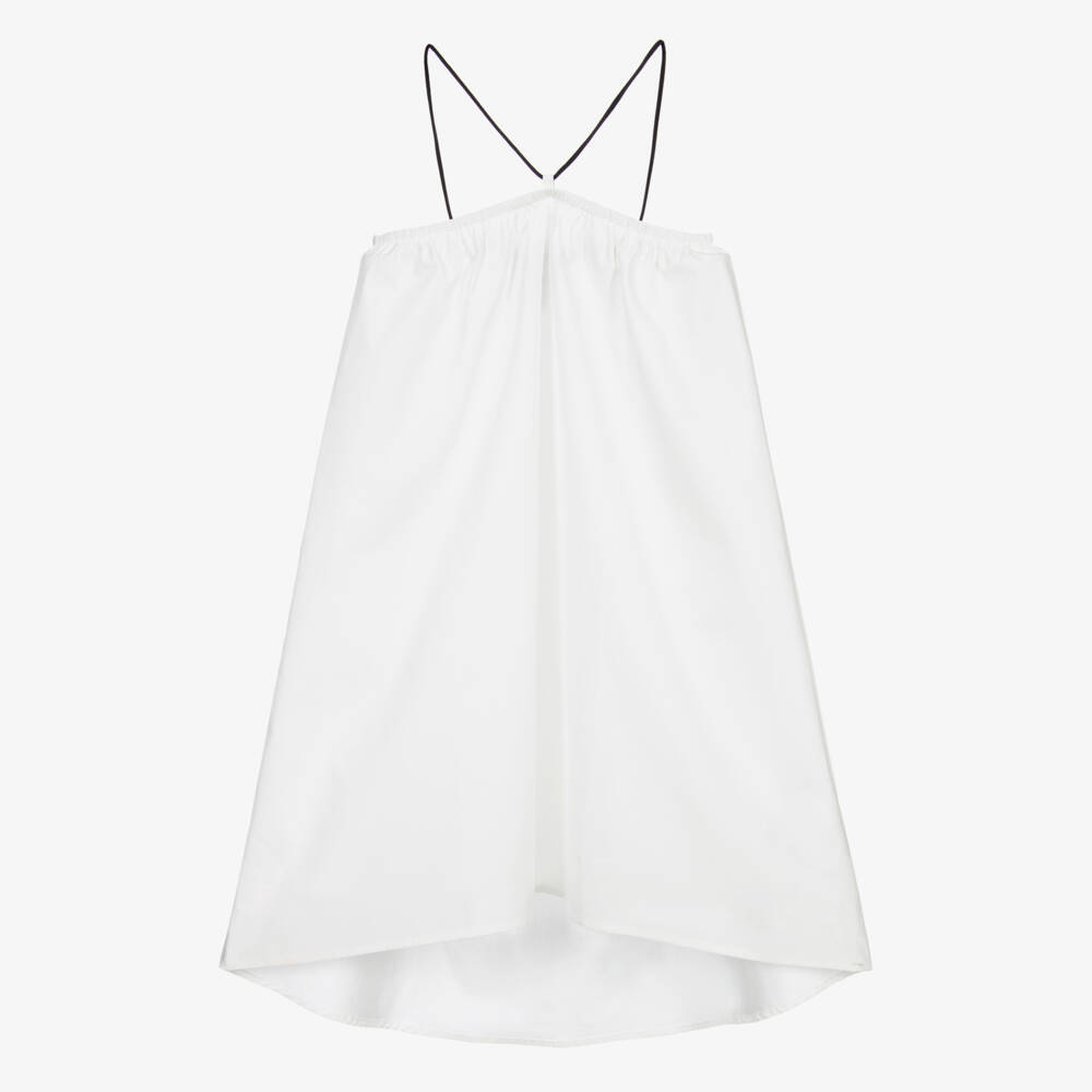 The Tiny Universe-White Cotton Poplin Halterneck Dress | Childrensalon Outlet