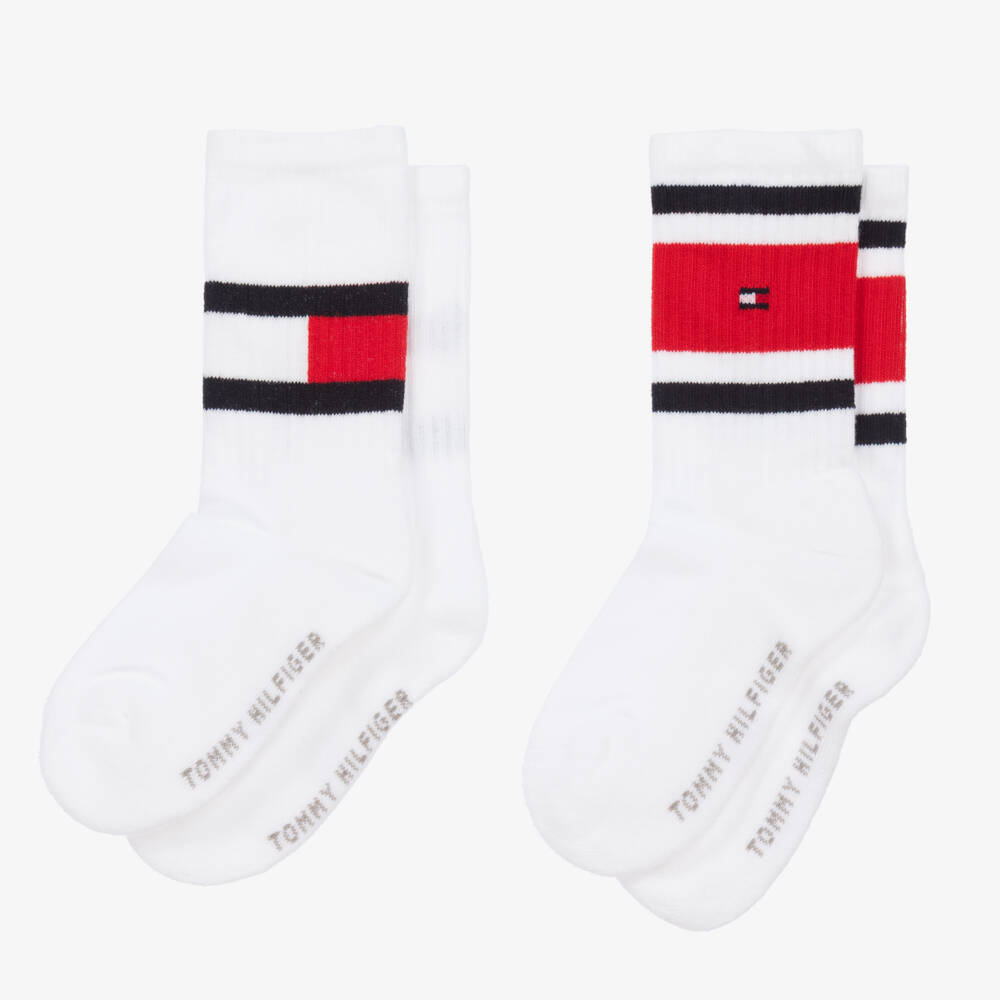 Tommy Hilfiger-White Cotton Sports Socks (2 Pack) | Childrensalon Outlet