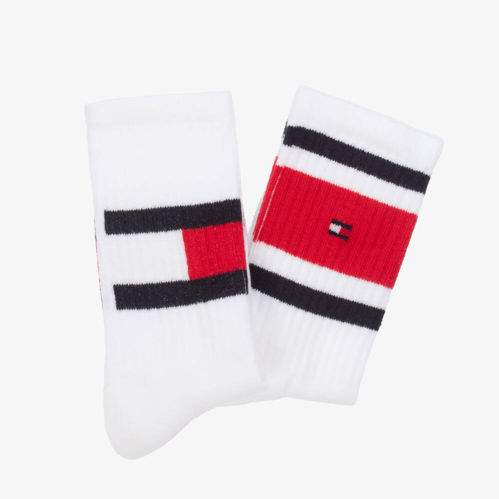 Tommy Hilfiger-White Cotton Sports Socks (2 Pack) | Childrensalon Outlet