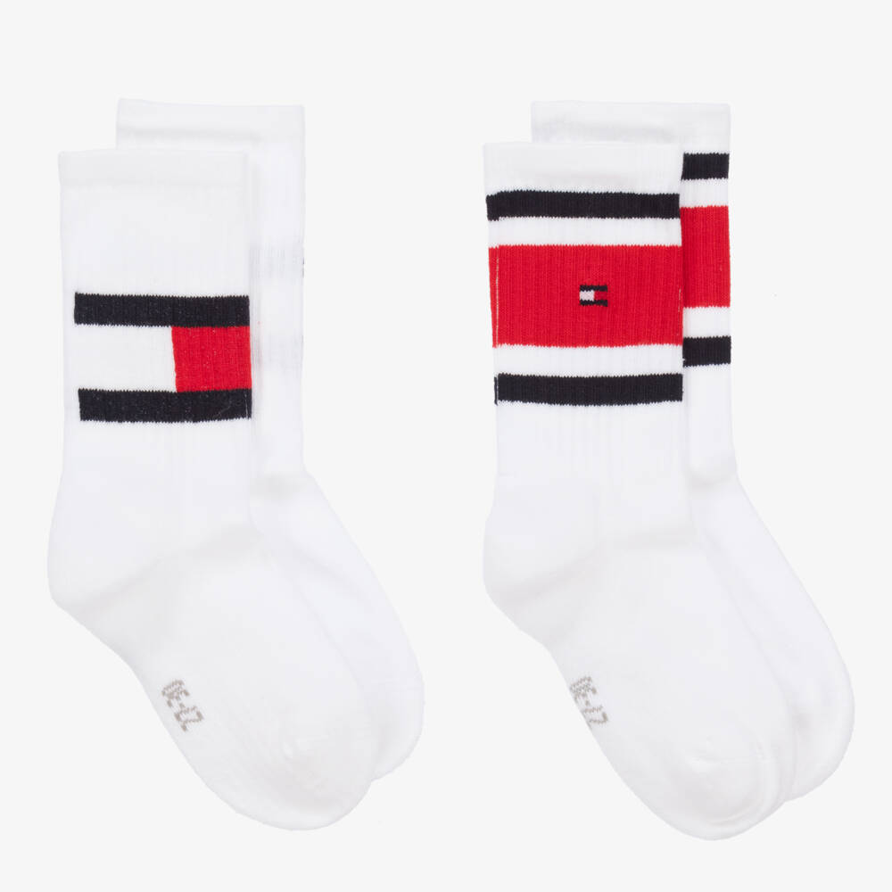 Tommy Hilfiger-White Cotton Sports Socks (2 Pack) | Childrensalon Outlet