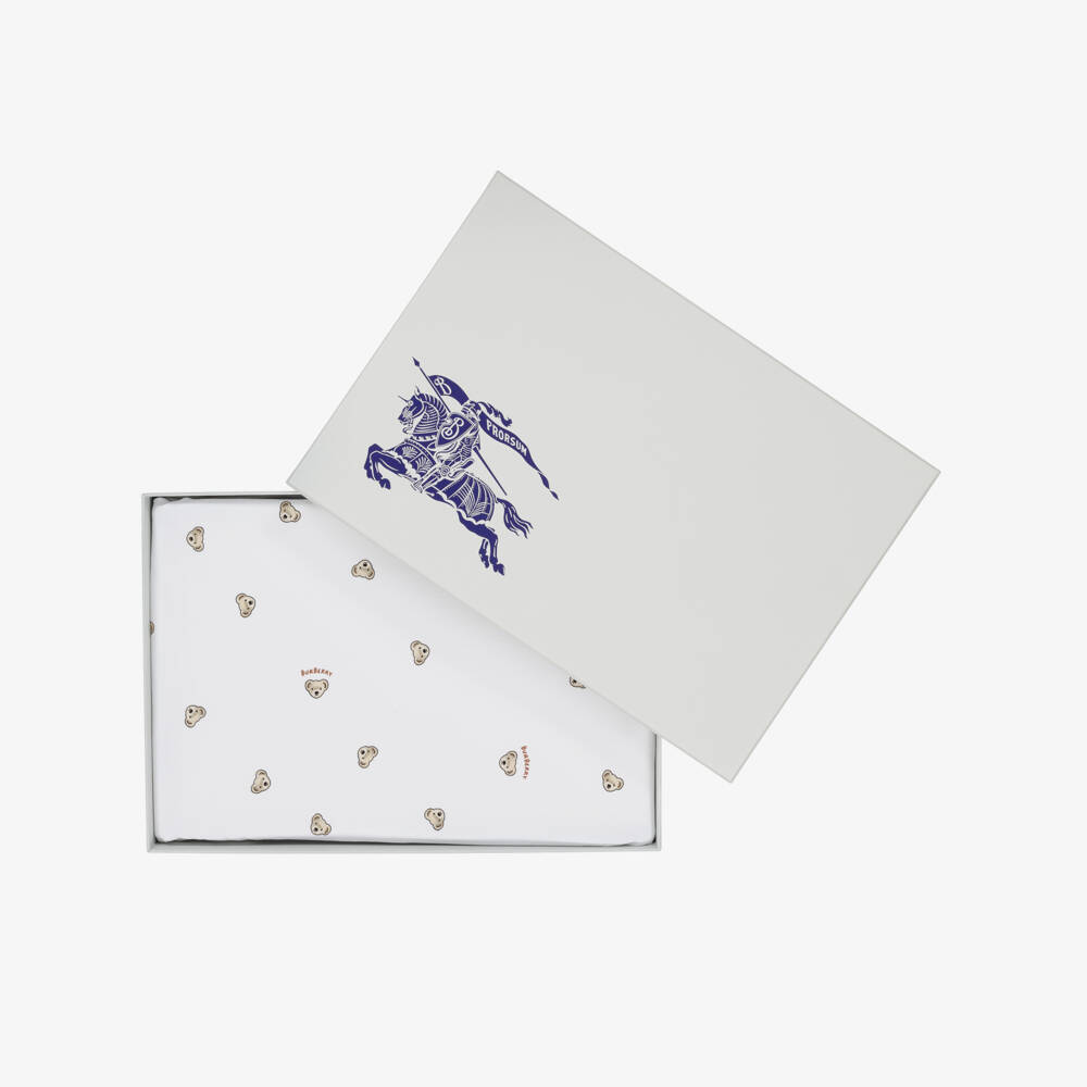 Burberry-White Cotton Thomas Bear Baby Blanket (100cm) | Childrensalon Outlet