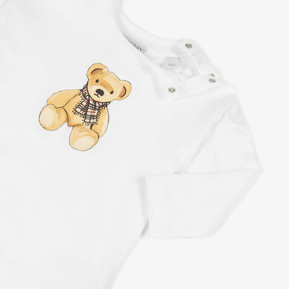 Burberry-White Cotton Thomas Bear Romper | Childrensalon Outlet