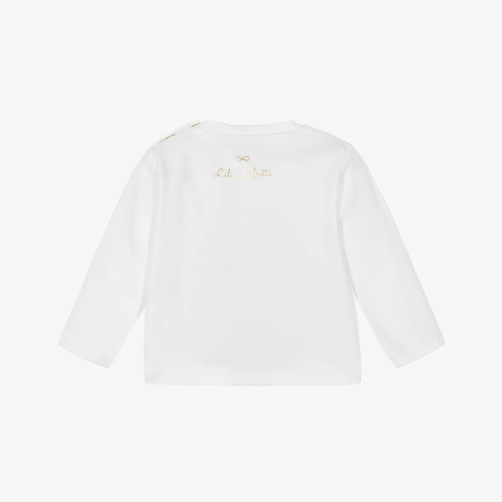 Lili Gaufrette-White Cotton Top with Girl & Bicycle Motif | Childrensalon Outlet